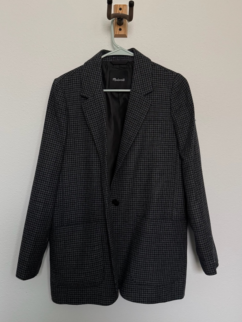 MADEWELL Larsen Black and Gray Houndstooth Tailored Blazer